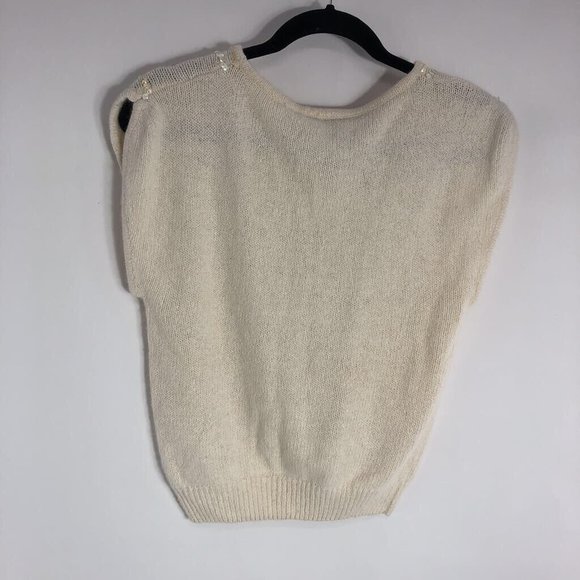 Alyssa Brooke Womens Sweater Vest Beige Crew Ribbed Hem Sequined Silk Blend S - Picture 5 of 10